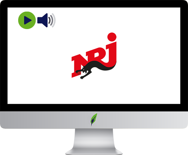 Afbeelding computerscherm met logo radiozender NRJ - Frankrijk - in kleur op transparante achtergrond - 600 * 496 pixels